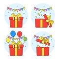 Gift boxes. Set of different real hand drawn boxes. A surprise in a box. Vector on a white background Royalty Free Stock Photo