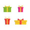 Gift boxes set isolated on white background. Prizes collection. Sale, shopping concept. Cartoon gift icon for birthday Royalty Free Stock Photo