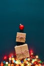 Gift boxes in shape of Christmas tree. Royalty Free Stock Photo