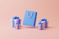 Gift boxes and shopping bag on pastel pink background Royalty Free Stock Photo