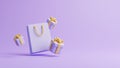 Gift boxes and shopping bag on pastel purple background Royalty Free Stock Photo