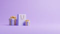 Gift boxes and shopping bag on pastel purple background Royalty Free Stock Photo