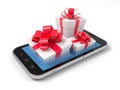 Gift boxes on smartphone.