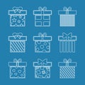 Gift boxes vector icons set in white blue