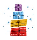 Gift boxes illustration. Lots of presents isolated on white background