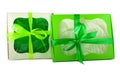 Gift boxes with windows and ribbons isolated on a white background