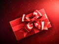 Gift card or certificate, coupon template with red realistic bow. Royalty Free Stock Photo