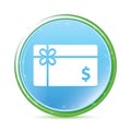 Gift card dollar sign icon natural aqua cyan blue round button Royalty Free Stock Photo