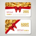 Gift Card with Golden Foil Texture and Red Bow