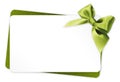 Gift Card With Green Ribbon Bow On White Background