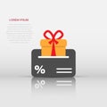 Gift card icon in flat style. Discount coupon vector illustration on isolated background. Bonus certificate sign business concept