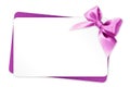 Gift card with pink ribbon bow Isolated on white Royalty Free Stock Photo