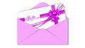 Gift card with pink ribbon bow in pink envelope isolated on white background with shadow minimal concept Royalty Free Stock Photo