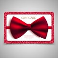 Gift card with red bow and glitter Royalty Free Stock Photo