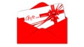 Gift card with red ribbon bow in red envelope isolated on white background with shadow minimal concept Royalty Free Stock Photo