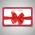 Gift card template with decorative red ribbon bow, vector illustration Royalty Free Stock Photo