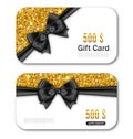 Gift Card Template with Golden Dust Texture and Black Bow Ribbon Royalty Free Stock Photo