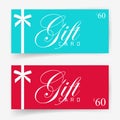 Gift card with thin white bow ribbon vector illustration, modern flat design of voucher or certificate template with Royalty Free Stock Photo