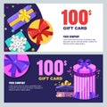 Gift card, voucher, certificate or coupon vector design layout. Discount banner template for surprise holidays greetings Royalty Free Stock Photo