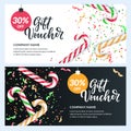 Gift card, voucher, certificate, coupon vector design template. Discount banner for Christmas and New Year holidays sale Royalty Free Stock Photo