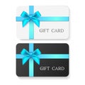 Gift cards with blue bow and ribbon. Royalty Free Stock Photo