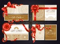 Gift Cards and Certificates with Red Ribbons Set Royalty Free Stock Photo