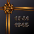 Gift cards golden numbers 1941-1945 with a black and orange tied bow. 9 May - Victory day template design. Graphic