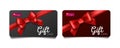 Gift cards with red silk ribbon bow, realistic illustration, set of gift vouchers Royalty Free Stock Photo