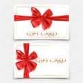 Gift cards template with decorative red ribbon bow, vector illustration Royalty Free Stock Photo