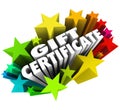 Gift Certificate Stars Words Fireworks Shopping Merchandise Store Voucher