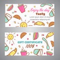 Gift Certificate text. Enjoy the Day slogan. Cafe, bakery concept business card, voucher. Coffeee and tea vector design