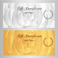 Gift certificate, Voucher, Coupon, Reward / Gift card template with rose (flowers pattern). Set of floral feminine background
