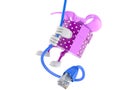 Gift character hanging on network cable Royalty Free Stock Photo