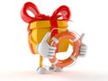 Gift character holding life buoy Royalty Free Stock Photo