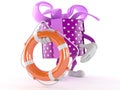 Gift character holding life buoy Royalty Free Stock Photo