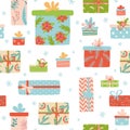 Gift Christmas pattern seamless background with gift boxes. Gift pattern Cute cartoon style vector Royalty Free Stock Photo