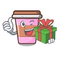 With gift coffee cup mascot cartoon