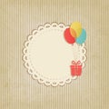 Gift on colored balloons retro striped background Royalty Free Stock Photo