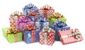 Gift colored boxes with blank gift tag Royalty Free Stock Photo