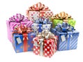 Gift colored boxes with blank gift tag Royalty Free Stock Photo