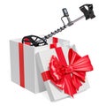 Gift concept, metal detector inside gift box. 3D rendering