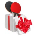 Gift concept, table tennis inside gift box. 3D rendering