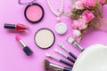 Gift Cosmetic.  Makeup cosmetics tools background and beauty cosmetics, products and facial cosmetics package lipstick, Royalty Free Stock Photo