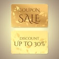 Gift coupon, gift card discount card, gift voucher with floral leaf branch gold pattern Royalty Free Stock Photo