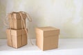 Gift craft boxes on the shelf Royalty Free Stock Photo