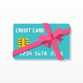 Gift credit cards with red bow and ribbon. Template finance voucher.