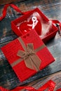 A gift in decorative red box with a heart and key inside for Valentines Day Royalty Free Stock Photo