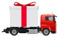 Gift delivery concept. Truck with gift box, 3D rendering Royalty Free Stock Photo