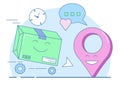 Gift delivery, Packed box and geolocation symbol