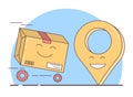 Gift delivery, Packed box and geolocation symbol